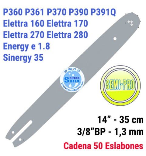 Espada SemiPro 3/8"BP 1,3mm 35cm adap P360 P361 P370 P390 P391Q Elettra 160 Elettra 170 Elettra 270 Elettra 280 Sinergy 35 12...