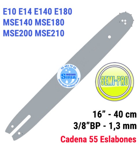 Espada SemiPro 3/8"BP 1,3mm 40cm adap E10 E14 E140 E180 MSE140 MSE180 MSE200 MSE210 120096