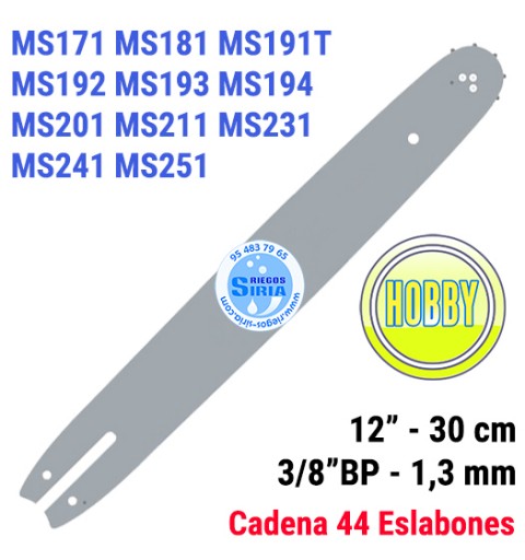 Espada Hobby 3/8"BP 1,3mm 30cm adap MS171 MS181 MS191T MS192 MS193 MS194 MS201 MS211 MS231 MS241 MS251 120094