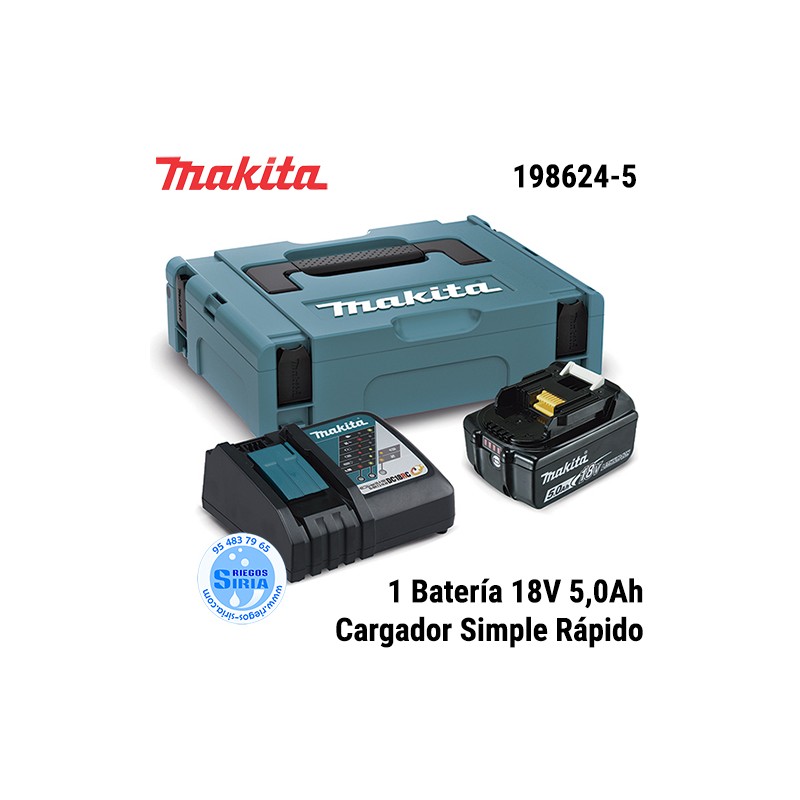 Pack Makita 1 Baterías 18V 5Ah Con Cargador Simple y Maletín 198624-5