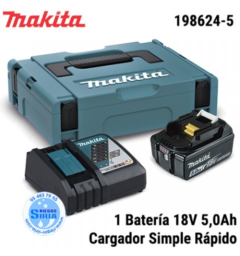 Pack Makita 1 Batería 18V 5Ah Con Cargador Simple y Maletín 198624-5