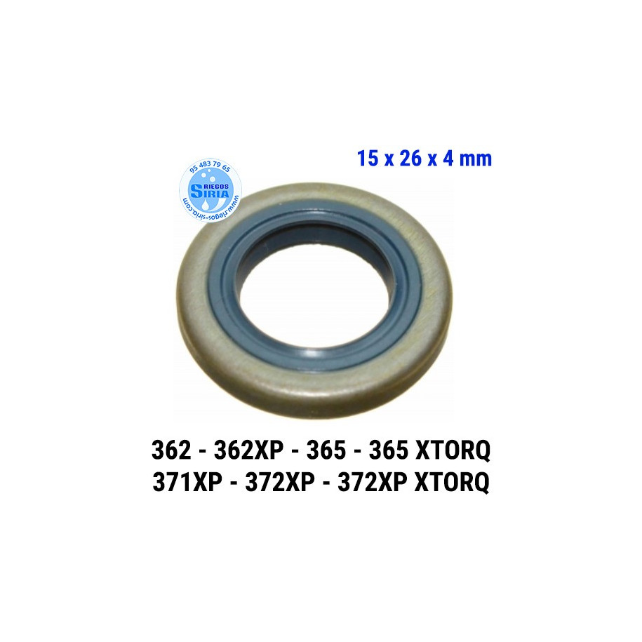 Retén Cigüeñal compatible 362 362XP 365 365H 365 XTORQ 371XP 372XP 372XP XTORQ 15x26x4mm 030227