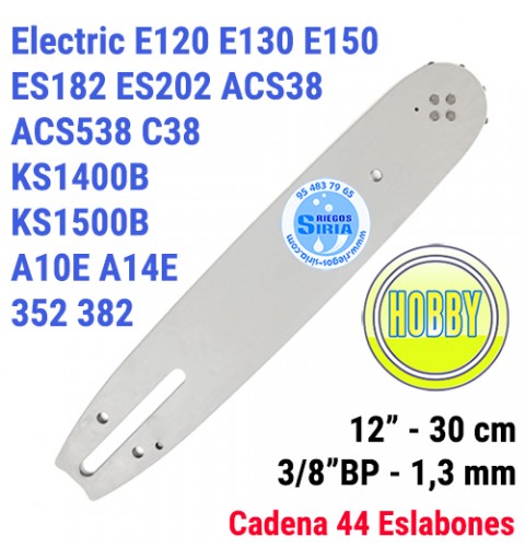 Espada Hobby 3/8"BP 1,3mm 30cm adap Electric E120 E130 E150 ES182 ES202 ACS38 ACS538 C38 KS1400B KS1500B A10E A14E 352 382 12...