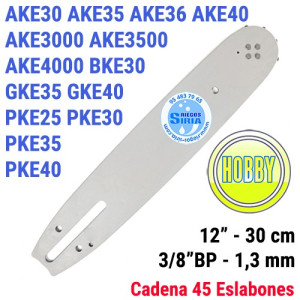 Espada Hobby 3/8"BP 1,3mm 30cm adap AKE30 AKE35 AKE36 AKE40 AKE3000 AKE3500 AKE4000 BKE30 GKE35 GKE40 PKE25 PKE30 PKE35 PKE40...