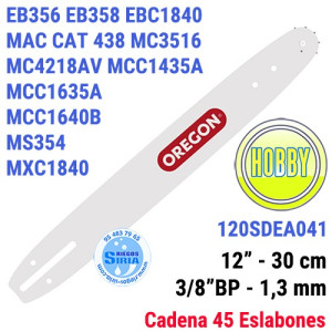 Espada Oregon 120SDEA041 3/8"BP 1,3mm 30cm Mc Culloch EB356 EB358 EBC1840DK MC3516 MC4218 MCC1435 MCC1635 MCC1840 MS354 MXC18...