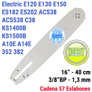 Espada Hobby 3/8"BP 1,3mm 40cm adap Electric E120 E130 E150 ES182 ES202 ACS38 ACS538 C38 KS1400B KS1500B A10E A14E 352 382 12...