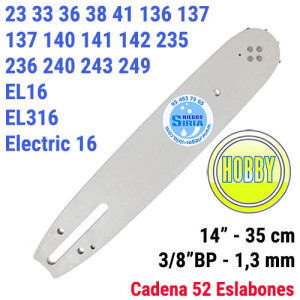 Espada Hobby 3/8"BP 1,3mm 35cm adap 23 33 36 38 41 136 137 140 141 142 235 236 240 243 249 439 EL16 EL316 120045