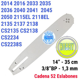 Espada Hobby 3/8"BP 1,3mm 35cm adap 2033 2035 2036 2040 2041 2045 2050 2135 2137 2138 CS2135 CS2137 CS2138 CS2234 CS2238 120045