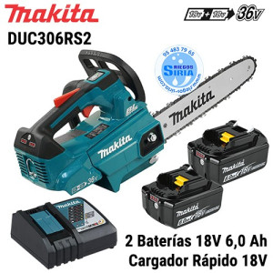 MOTOSIERRA Makita DUC306Z con 2 BATERÍAS 18V 6Ah y CARGADOR