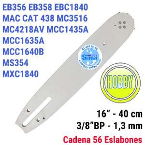 Espada Hobby 3/8"BP 1,3mm 40cm adap EB356 EB358 EBC1840DK MC3516 MC4218AV MCC1435A MCC1635A MCC1840B MS354 MXC1840D Mac Cat 4...