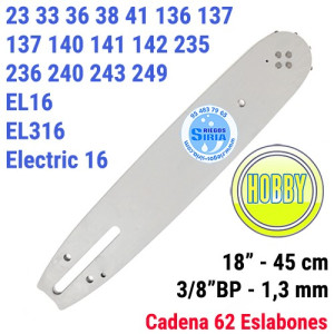 Espada Hobby 3/8"BP 1,3mm 45cm adap 23 33 36 38 41 136 137 140 141 142 235 236 240 243 249 439 EL16 EL316 120047