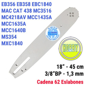 Espada Hobby 3/8" BP 1,3mm 45cm adap EB356 EB358 EBC1840DK MC3516 MC4218AV MCC1435A MCC1635A MCC1840B MS354 MXC1840D Mac Cat ...