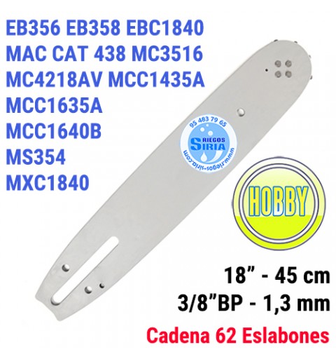 Espada Hobby 3/8" BP 1,3mm 45cm adap EB356 EB358 EBC1840DK MC3516 MC4218AV MCC1435A MCC1635A MCC1840B MS354 MXC1840D Mac Cat ...