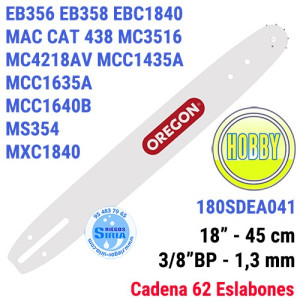 Espada Oregon 180SDEA041 3/8"BP 1,3mm 45cm Mc Culloch EB356 EB358 EBC1840DK MC3516 MC4218 MCC1435 MCC1635 MCC1840 MS354 MXC18...