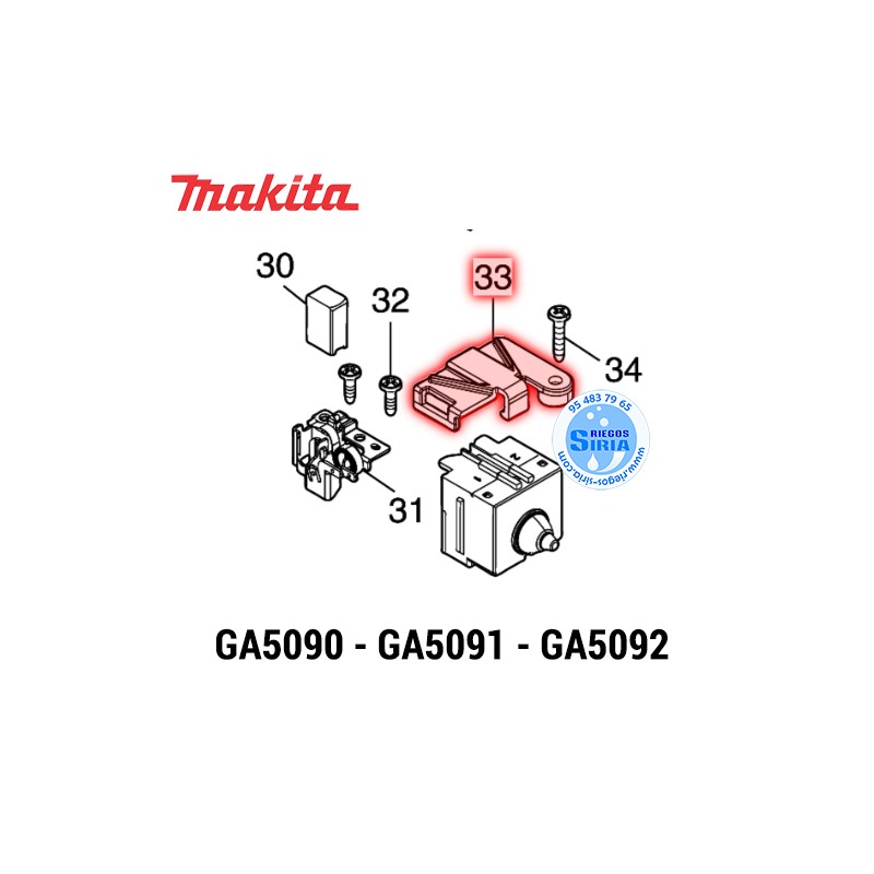 Cubierta del Interruptor Original Makita GA5090 GA5091 GA5092 413G29-3