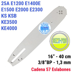 Espada SemiPro 3/8" BP 1,3mm 40cm adap 25A E1200 E1400E E1500 E2000 E2300 KS KSB KE3500 KE4000 120595