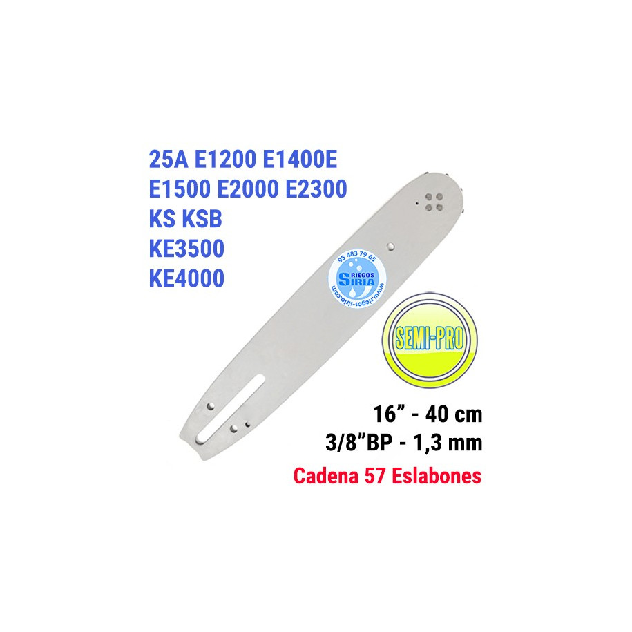 Espada SemiPro 3/8" BP 1,3mm 40cm adap 25A E1200 E1400E E1500 E2000 E2300 KS KSB KE3500 KE4000 120595