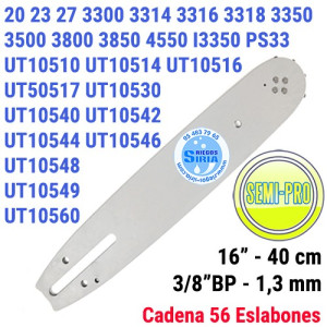 Espada SemiPro 3/8"BP 1,3mm 40cm adap 20 23 27 3300 3314 3316 3318 3350 3550 3800 3850 4500 4550 PS33 UT10510 UT10514 UT10516...