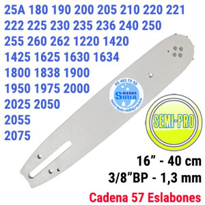 Espada SemiPro 3/8"BP 1,3mm 40cm adap 180 190 200 205 210 220 221 222 225 230 235 236 240 250 255 260 262 1220 1420 1425 1625...