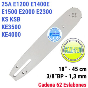 Espada SemiPro 3/8" BP 1,3mm 45cm adap 25A E1200 E1400E E1500 E2000 E2300 KS KSB KE3500 KE4000 120784