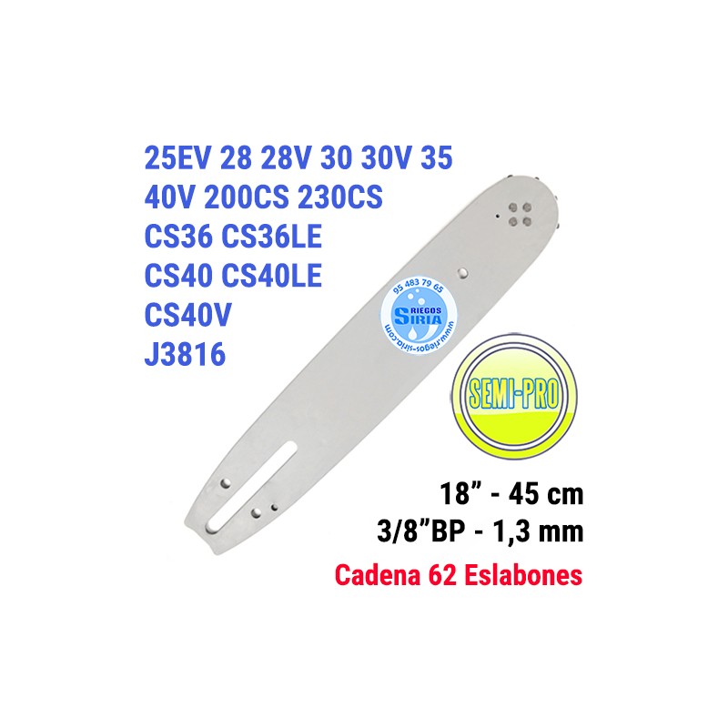 Espada SemiPro 3/8"BP 1,3mm 45cm adap 25EV 28 30 35 40V 200CS 230CS CS36 CS40 J3816 120784