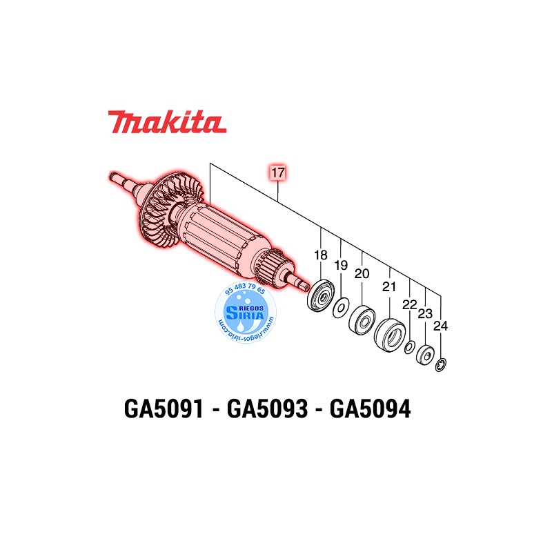 Conjunto de Armadura 240V Original Makita GA5091 GA5093 GA5094 511A44-6