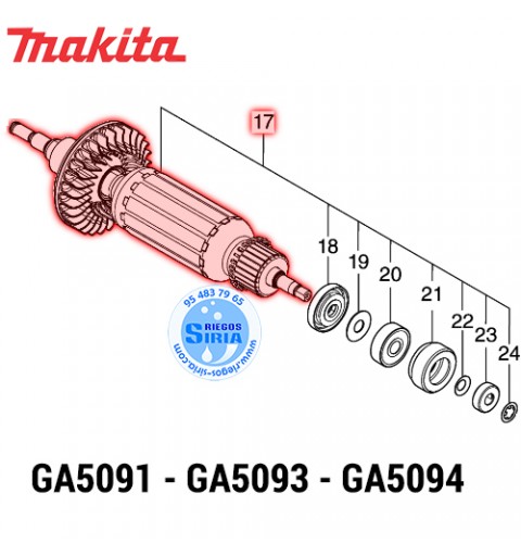 Conjunto de Armadura 240V Original Makita GA5091 GA5093 GA5094 511A44-6