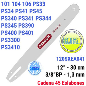 Espada Oregon 120SXEA041 3/8"BP 1,3mm 30cm Dolmar PS33 PS34 PS41 PS45 PS340 PS341 PS344 PS345 PS390 PS400 PS3300 PS3410 120599