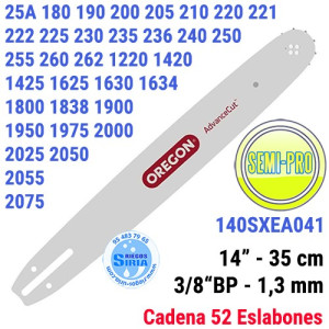 Espada Oregon 140SXEA041 3/8"BP 1,3mm 35cm Poulan 180 190 200 205 210 220 221 222 225 230 235 236 240 250 255 260 262 1220 12...