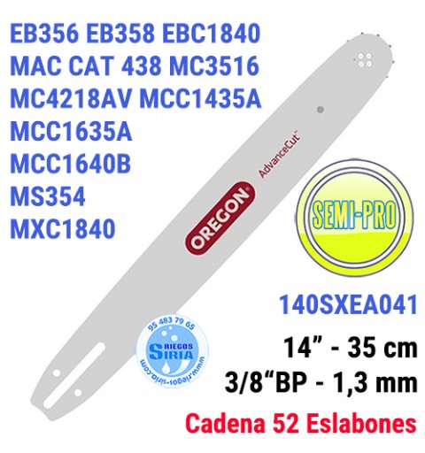 Espada Oregon 140SXEA041 3/8"BP 1,3mm 35cm Mc Culloch EB356 EB358 EBC1840DK MC3516 MC4218 MCC1435 MCC1635 MCC1840 MS354 MXC18...