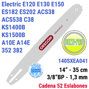 Espada Oregon 140SXEA041 3/8"BP 1,3mm 35cm Alpina Electric E120 E130 E150 ES182 ES202 ACS38 ACS538 C38 KS1400B KS1500B 120600