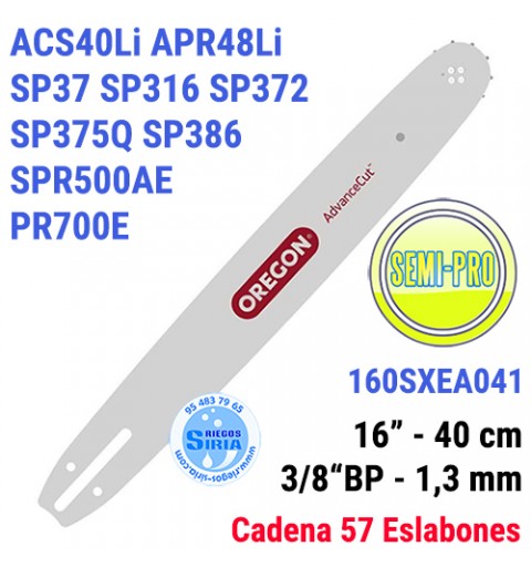 Espada Oregon 160SXEA041 3/8"BP 1,3mm 40cm Stiga ACS40Li APR48Li SP37 SP316 SP372 SP375Q SP386 SPR500AE PR700E 120601