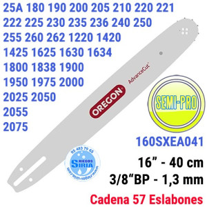 Espada Oregon 160SXEA041 3/8"BP 1,3mm 40cm Poulan 180 190 200 205 210 220 221 222 225 230 235 236 240 250 255 260 262 1220 12...