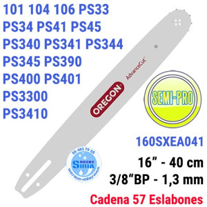 Espada Oregon 160SXEA041 3/8"BP 1,3mm 40cm Dolmar PS33 PS34 PS41 PS45 PS340 PS341 PS344 PS345 PS390 PS400 PS3300 PS3410 120601