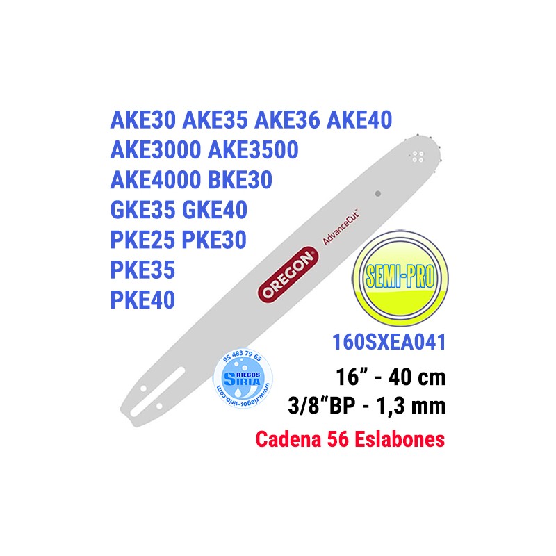 Espada Oregon 160SXEA041 3/8"BP 1,3mm 40cm Bosch AKE30 AKE35 AKE36 AKE40 AKE3000 AKE3500 AKE4000 BKE30 GKE35 GKE40 PKE25 120601