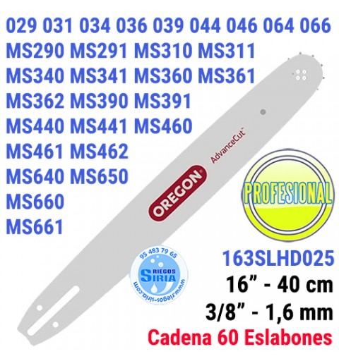 Espada Oregon 163SLHD025 3/8" 1,6mm 40cm adap MS290 MS340 MS341 MS360 MS361 MS390 MS391 MS440 MS441 MS460 MS461 MS660 MS661 1...