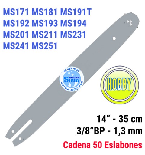 Espada Hobby 3/8"BP 1,3mm 35cm adap MS171 MS181 MS191T MS192 MS193 MS194 MS201 MS211 MS231 MS241 MS251 120095