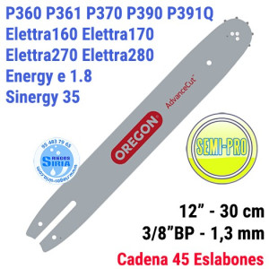 Espada Oregon 120SXEA074 3/8"BP 1,3mm 30cm adap P360 P361 P370 P390 P391Q Elettra160 Elettra170 Elettra270 Elettra280 Sinergy...