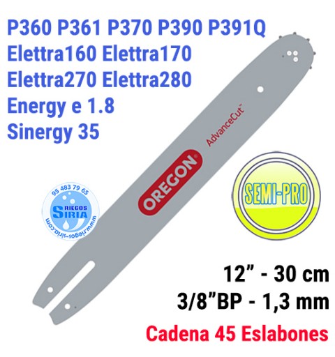 Espada Oregon 120SXEA074 3/8"BP 1,3mm 30cm adap P360 P361 P370 P390 P391Q Elettra160 Elettra170 Elettra270 Elettra280 Sinergy...