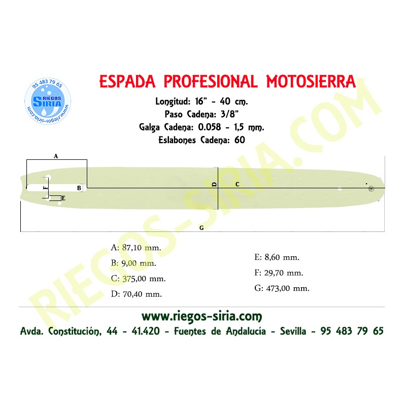 Espada Hobby 3/8" 1,5mm 40cm adap PS6400 PS7300 PS7310 PS7900 PS7910 PS9000 PS9010 120083