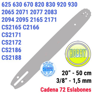 Espada Hobby 3/8" 1,5mm 50cm adap 625 630 670 2065 2071 2077 2083 2094 2095 2165 2171 CS2165 CS2166 CS2171 CS2172 CS2186 CS21...