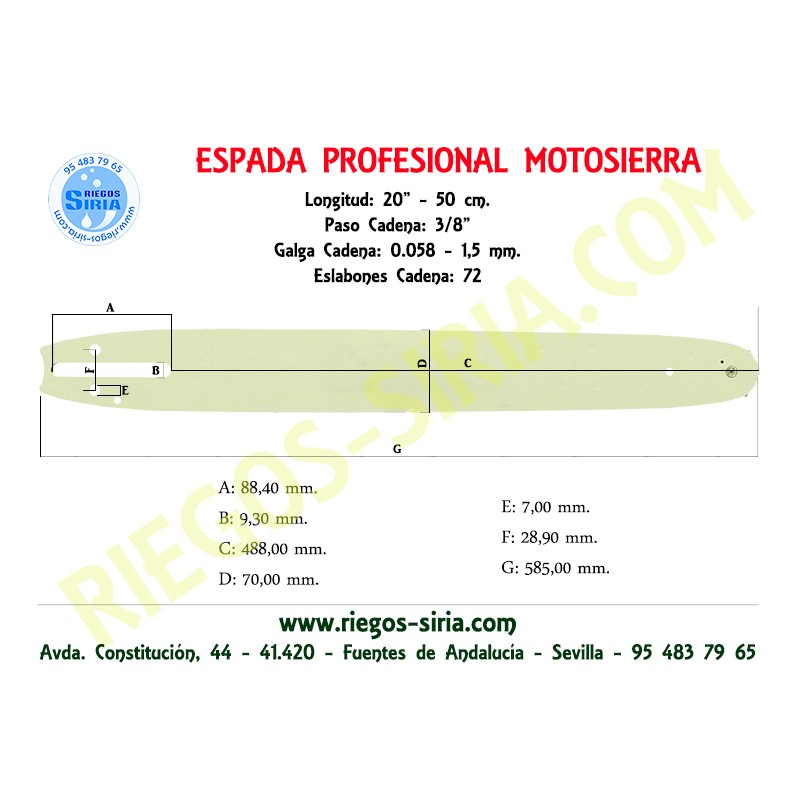 Espada Hobby 3/8" 1,5mm 50cm adap DCS6100 DCS6101 DCS6400 DCS6401 DCS6421 DCS7300 DCS7301 DCS7900 DCS7901 DCS9000 DCS9010 120085