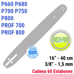 Espada SemiPro 3/8" 1,5mm 40cm adap P660 P680 P700 P750 P800 PROF700 PROF800 120090