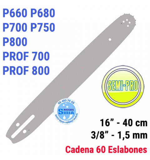 Espada SemiPro 3/8" 1,5mm 40cm adap P660 P680 P700 P750 P800 PROF700 PROF800 120090