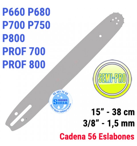 Espada SemiPro 3/8" 1,5mm 38cm adap P660 P680 P700 P750 P800 PROF700 PROF800 120089