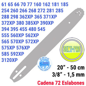 Espada SemiPro 3/8" 1,5mm 50cm adap 61 66 266 268 272 288 362 365 371 372 385 390 394 395 455 545 555 560 565 570 572 575 576...