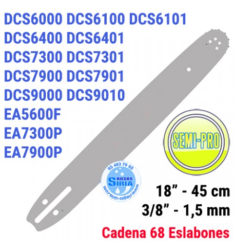 Espada SemiPro 3/8" 1,5mm 45cm adap DCS6100 DCS6101 DCS6400 DCS6401 DCS6421 DCS7300 DCS7301 DCS7900 DCS7901 DCS9000 DCS9010 1...
