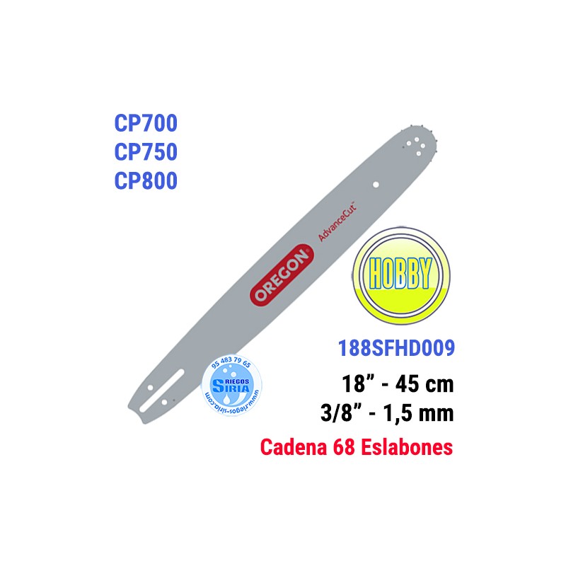 Espada Oregon 188SFHD009 3/8" 1,5mm 45cm Castor CP700 CP750 CP800 120643