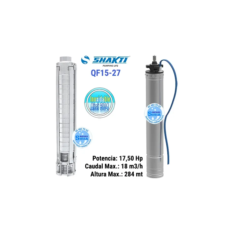 BOMBA de Agua Sumergida Acero INOXIDABLE Shakti QF15 27 17,5 Hp