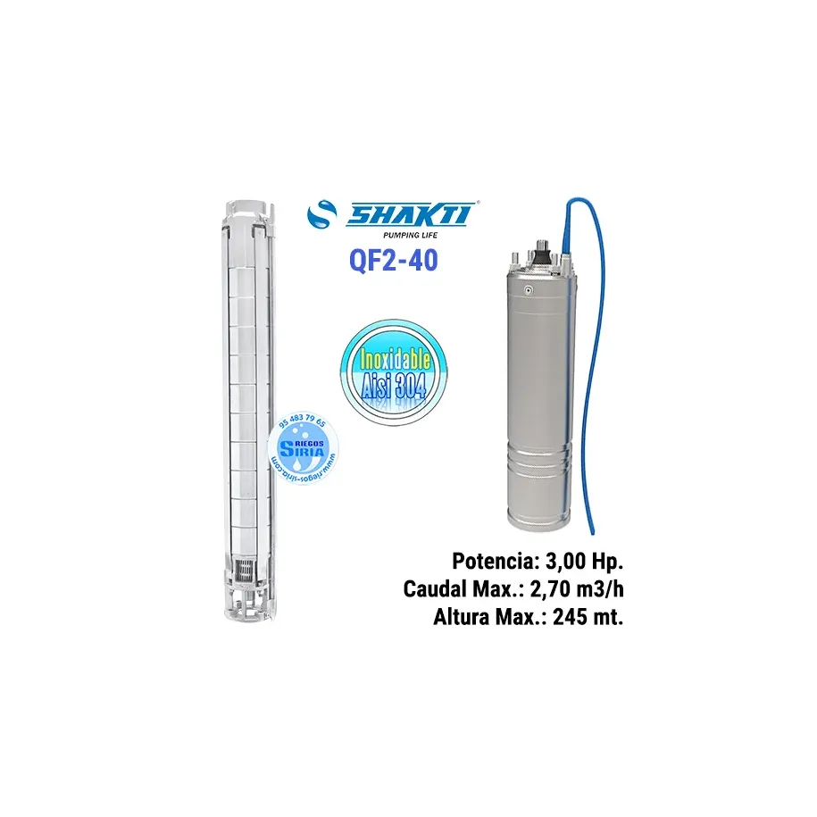 QF2-40 Shakti BOMBA Sumergible POZO con MOTOR de 3CV
